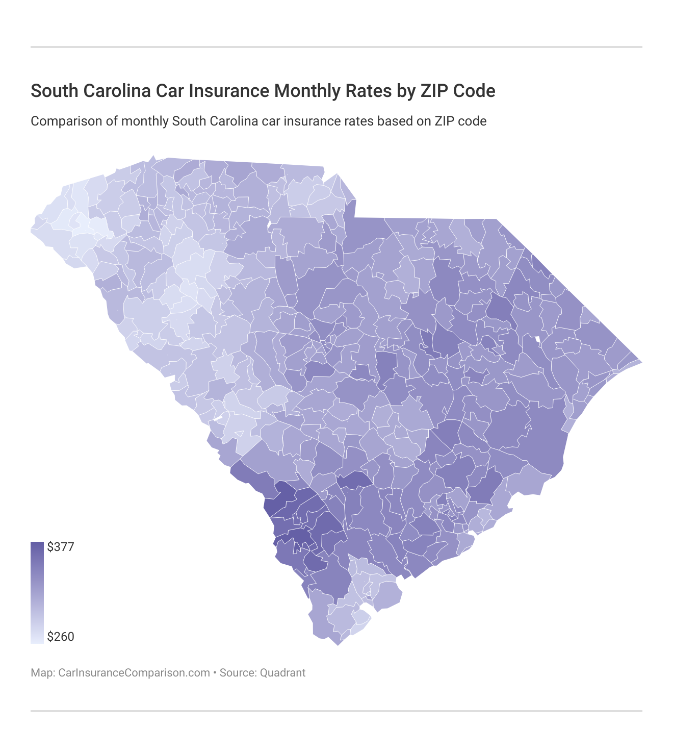 <h3>South Carolina Car Insurance Monthly Rates by ZIP Code</h3>