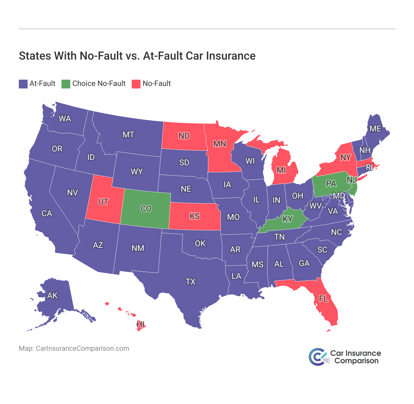 <h3>States With No-Fault vs. At-Fault Car Insurance</h3>