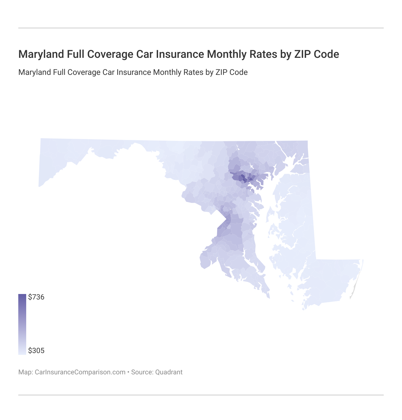 Maryland Full Coverage Car Insurance Monthly Rates by ZIP Code