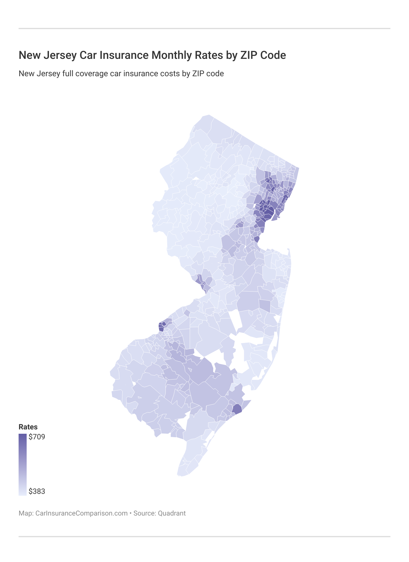 New Jersey Car Insurance Monthly Rates by ZIP Code